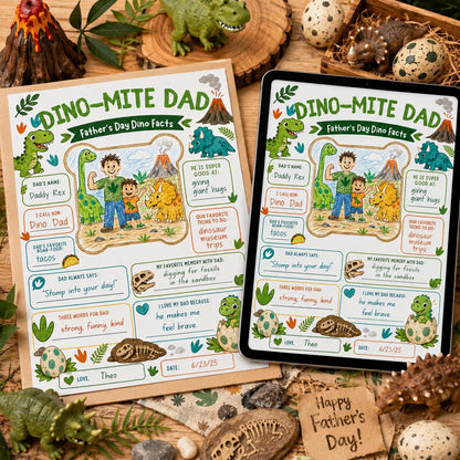 Dino-Mite Dad Father's Day Interview Worksheet — dinosaur design