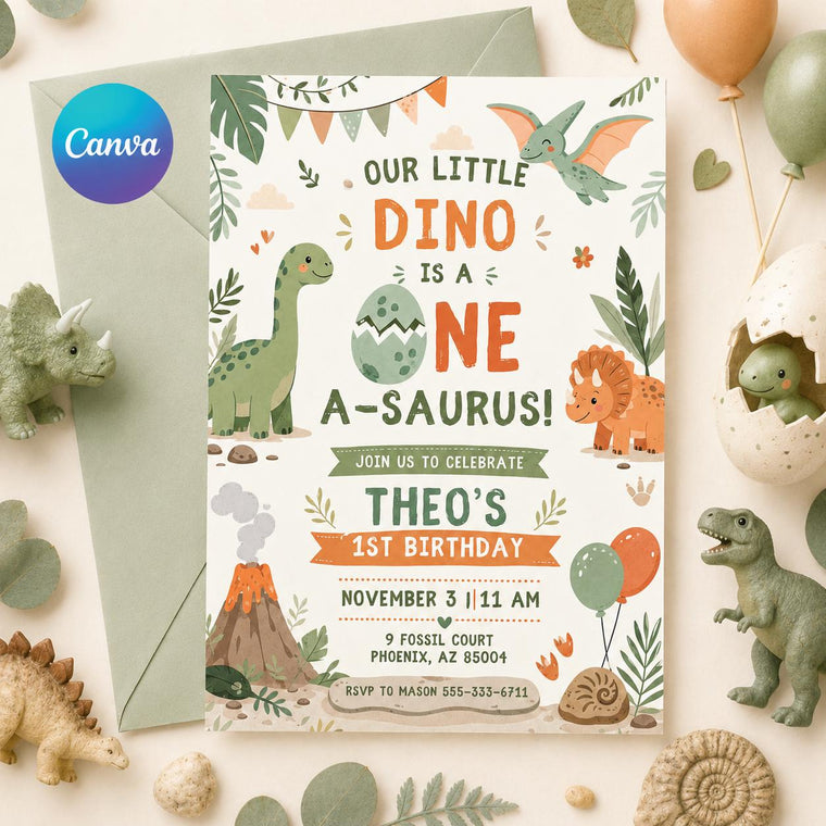 Dinosaur 1st Birthday Invitation: One Saurus Birthday for Boys