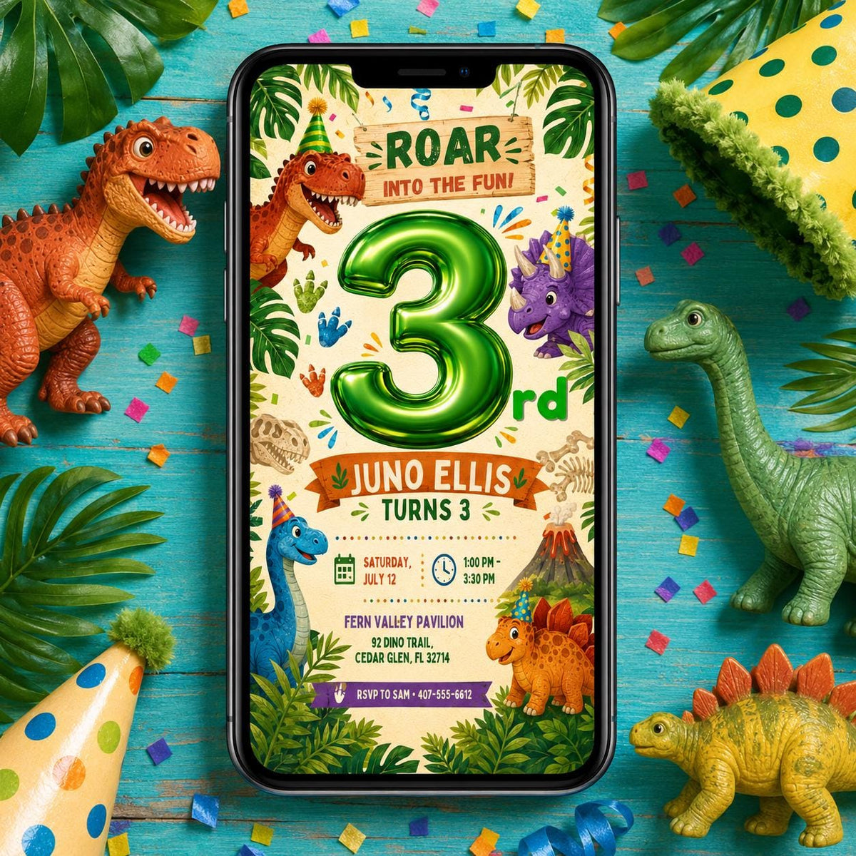 Dinosaur 3rd Birthday Invitation: Three Rex 3rd Birthday — 3rd birthday party stationery by VoltBy