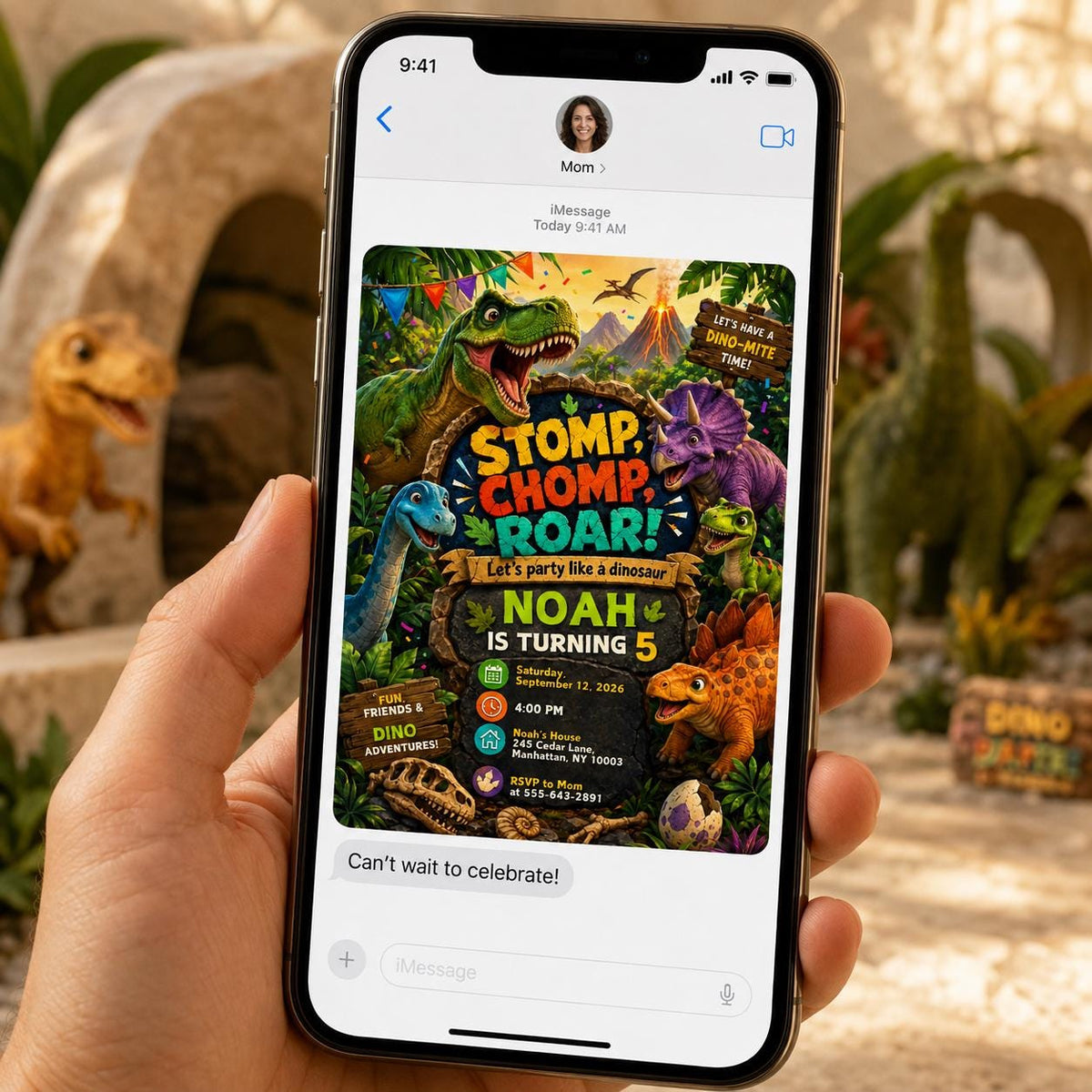 Dinosaur 5th Birthday Invitation — invitation you personalize in Canva