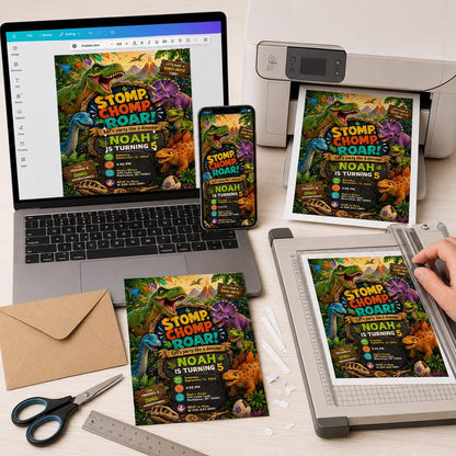 Dinosaur 5th Birthday Invitation — digital invitation, instant download
