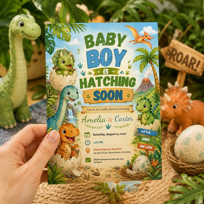 Dinosaur Baby Shower Invitation for Boys — print-ready baby shower design from VoltBy