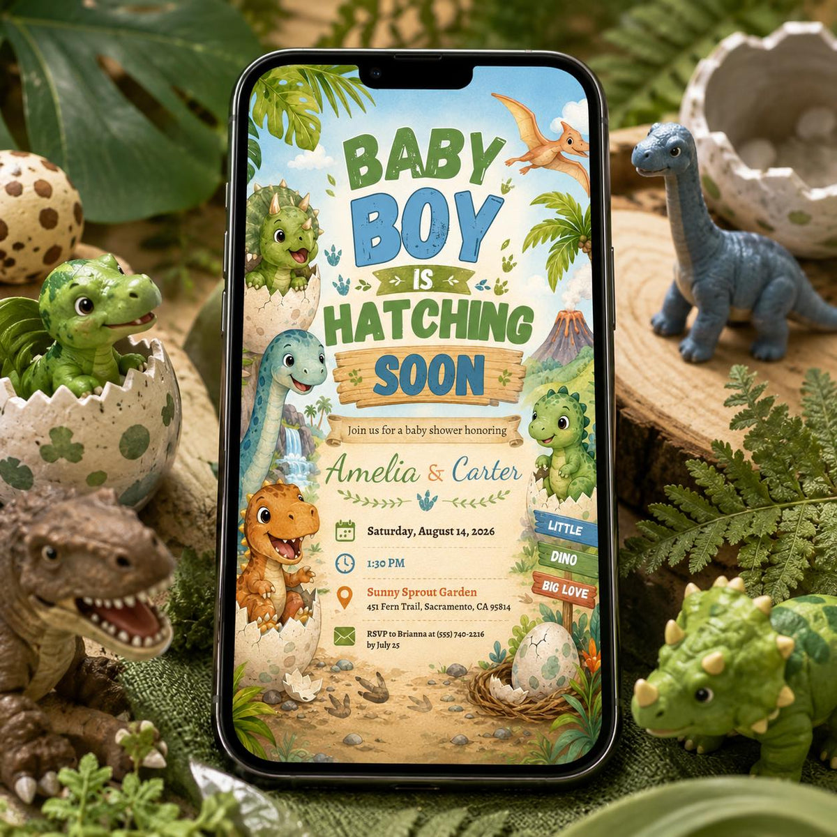 Dinosaur Baby Shower Invitation for Boys — digital invitation, instant download