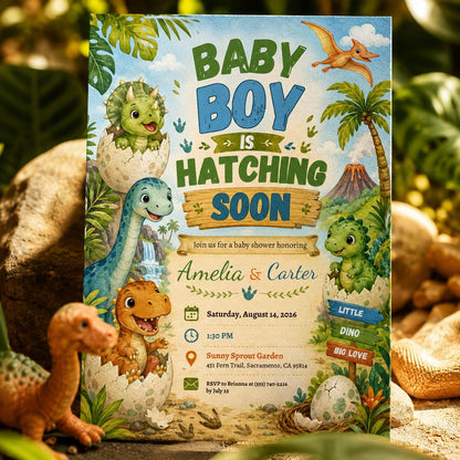 Dinosaur Baby Shower Invitation for Boys — baby shower stationery by VoltBy