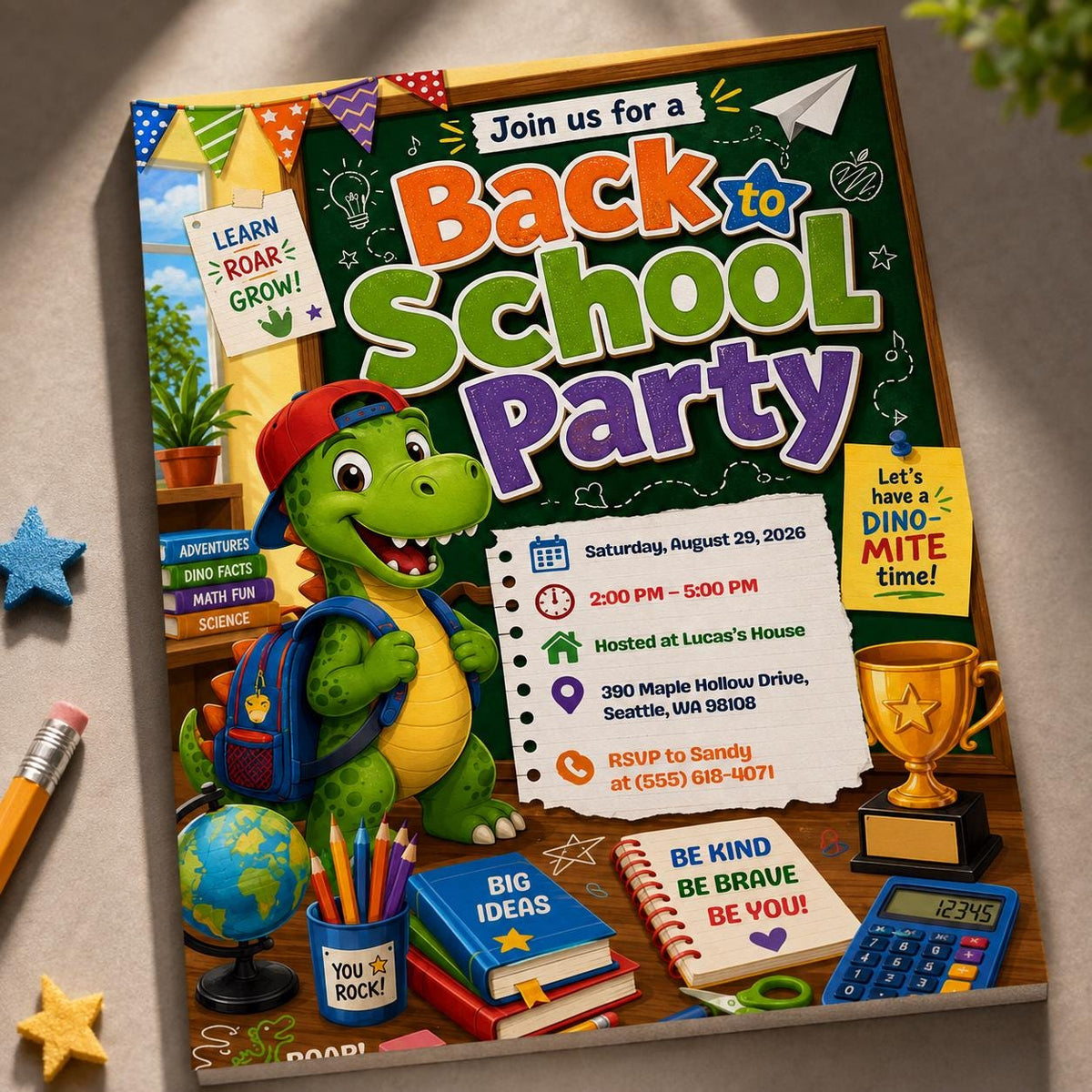 Dinosaur Back to School Party Invitation — back-to-school event stationery by VoltBy