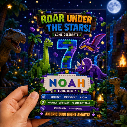 Dinosaur Birthday Invitation: Dino Night Party — invitation you personalize in Canva
