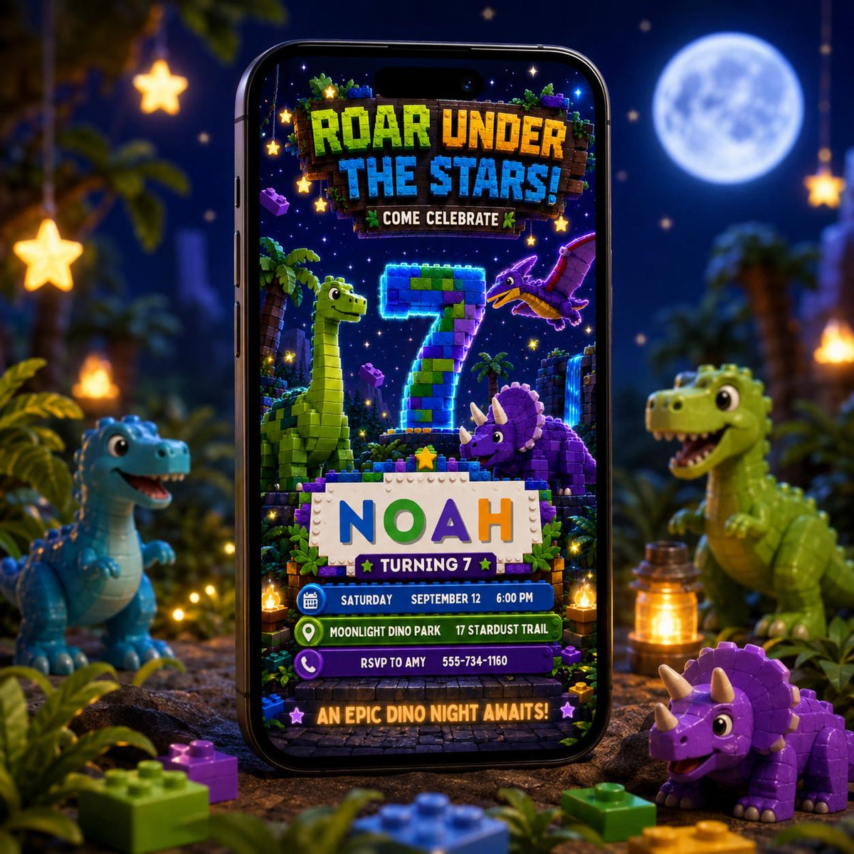 Dinosaur Birthday Invitation: Dino Night Party — print-ready birthday party design from VoltBy