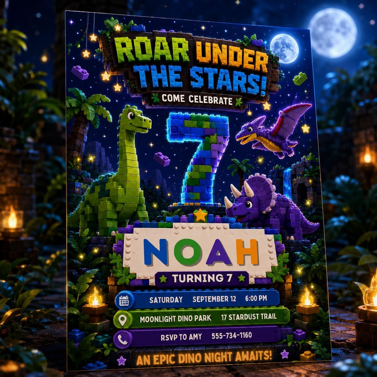 Dinosaur Birthday Invitation: Dino Night Party — digital invitation, instant download