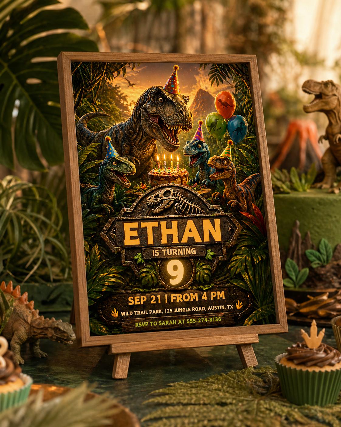 Dinosaur Birthday Invitation: T-Rex Jungle Party — digital invitation, instant download