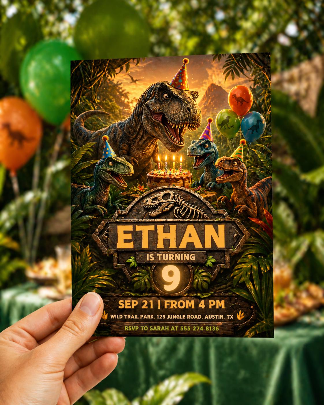 Dinosaur Birthday Invitation: T-Rex Jungle Party — birthday party stationery by VoltBy
