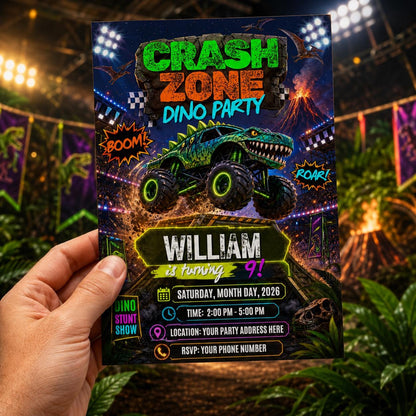 Dinosaur Dino 9th Birthday Invitation — invitation you personalize in Canva