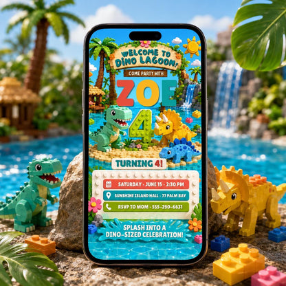 Dinosaur Dino Lagoon Birthday Invitation — pool design