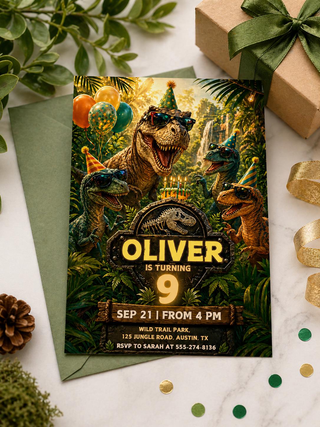 Dinosaur Invitation — print-ready 5th birthday party design from VoltBy