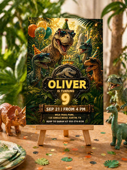 Dinosaur Invitation — 5th birthday party stationery by VoltBy