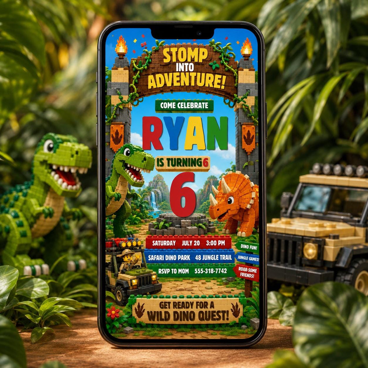 Dinosaur Wild Dino Adventure Birthday Invitation for Boys — invitation you personalize in Canva