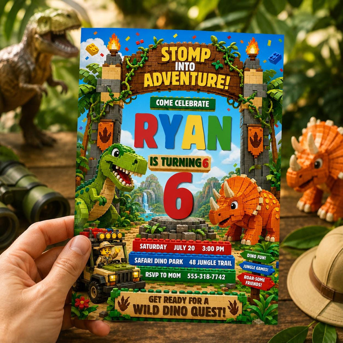 Dinosaur Wild Dino Adventure Birthday Invitation for Boys — digital invitation, instant download