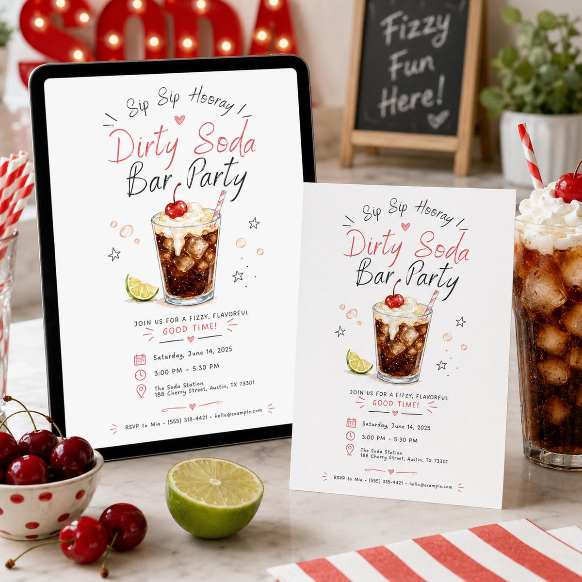Dirty Soda Birthday Invitation for Girls — invitation you personalize in Canva