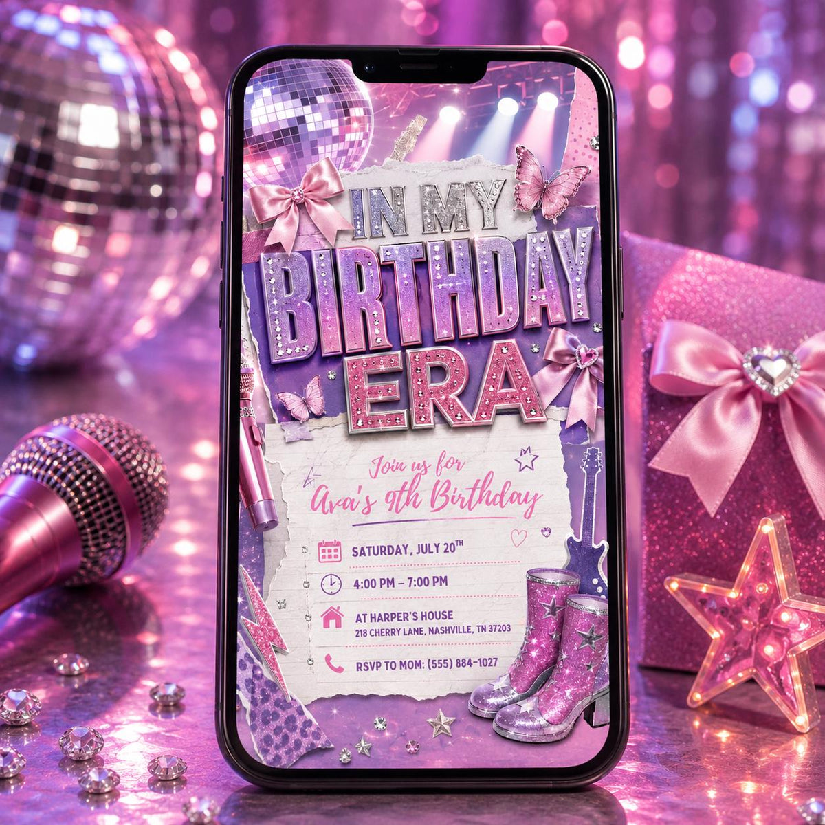 Disco Birthday Era Invitation for Girls — print-ready birthday party design from VoltBy