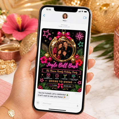 Disco Neon Christmas Party Invitation — ball design