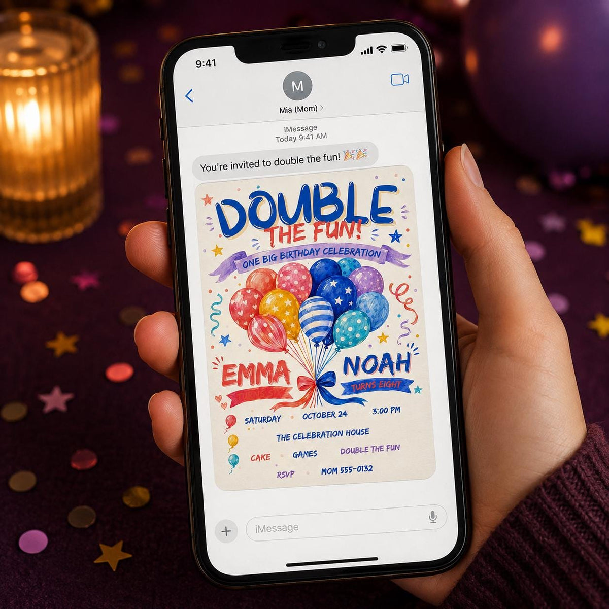 Double Birthday Invitation — invitation you personalize in Canva