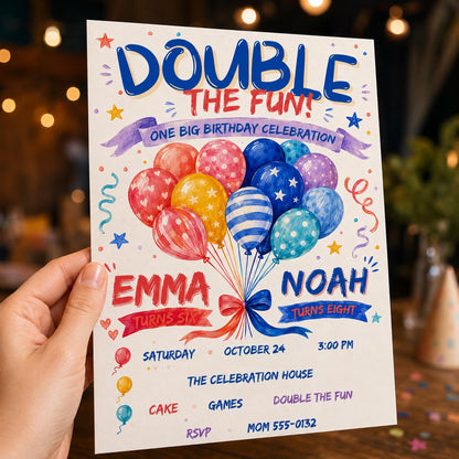 Double Birthday Invitation — print-ready birthday party design from VoltBy