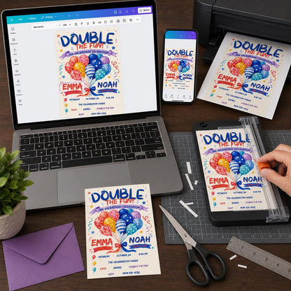 Double Birthday Invitation — digital invitation, instant download
