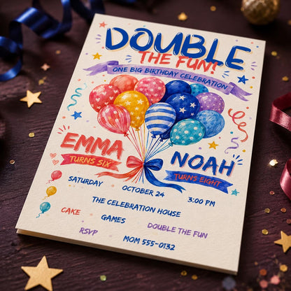 Double Birthday Invitation — birthday party stationery by VoltBy