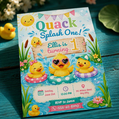 Duck First Birthday Invitation — pool design