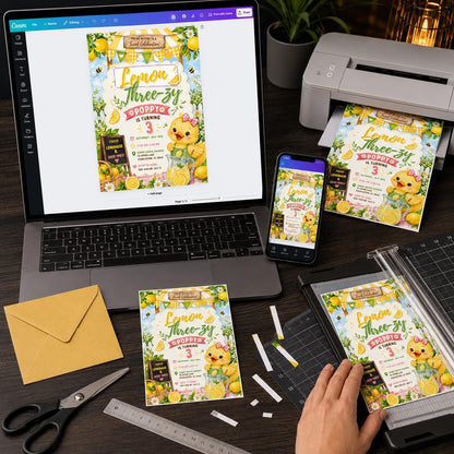 Duck Lemon 3rd Birthday Invitation for Girls — print-ready 3rd birthday party design from VoltBy