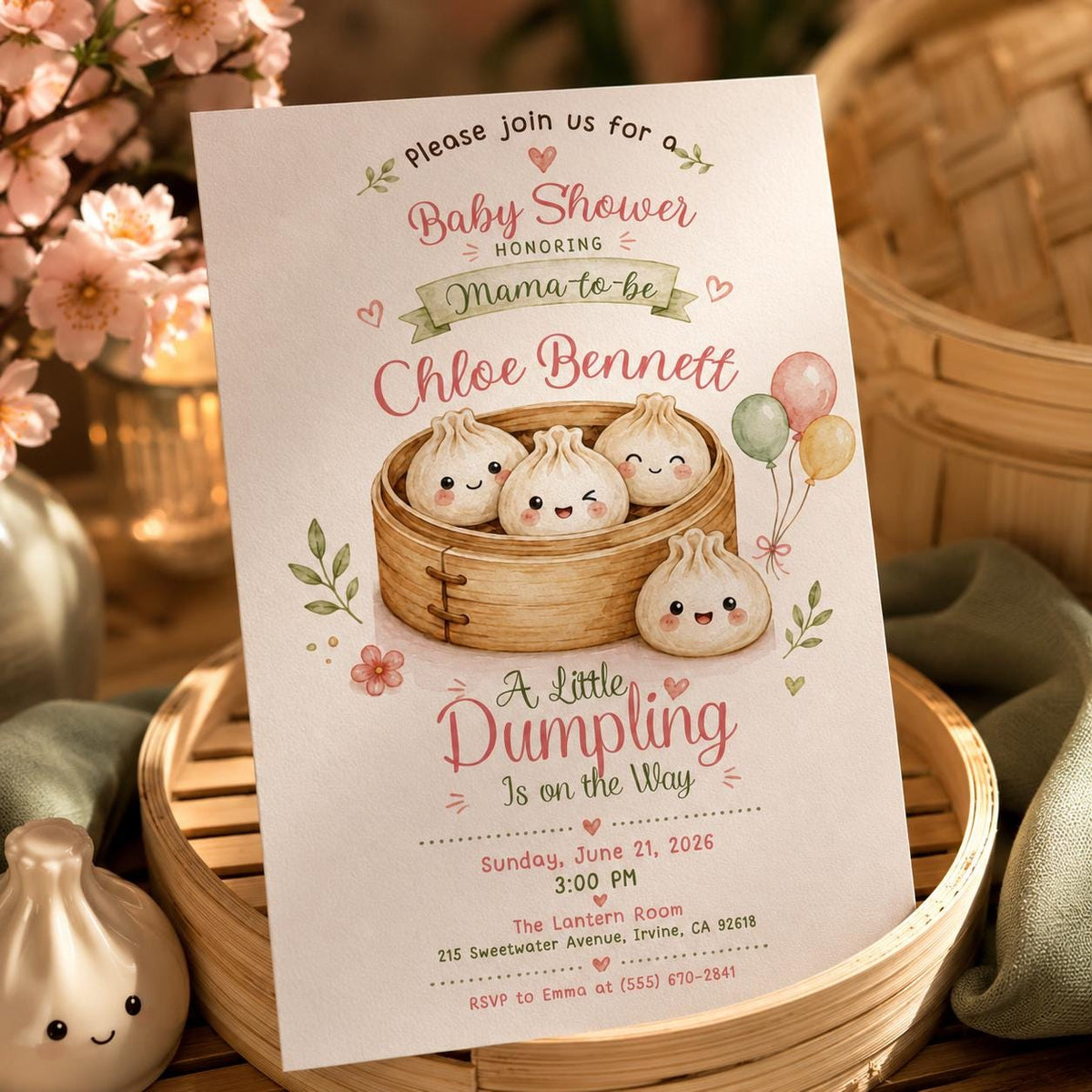 Dumpling Baby Shower Invitation: Little Dumpling Bao Dim Sum — baby shower stationery by VoltBy