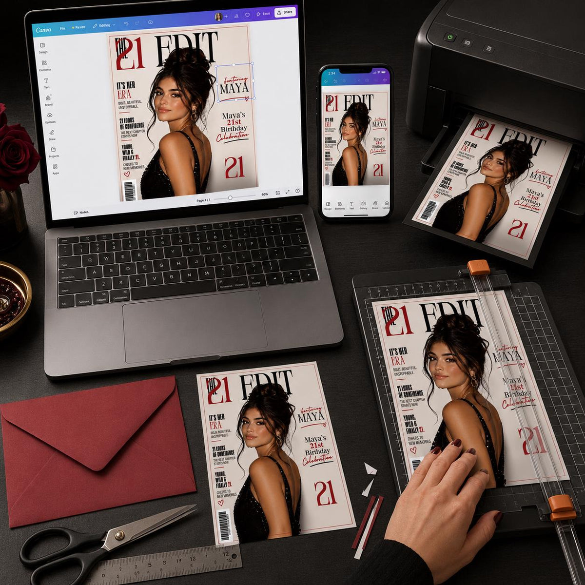 Editorial 21st Birthday Magazine Invitation — print-ready 21st birthday party design from VoltBy