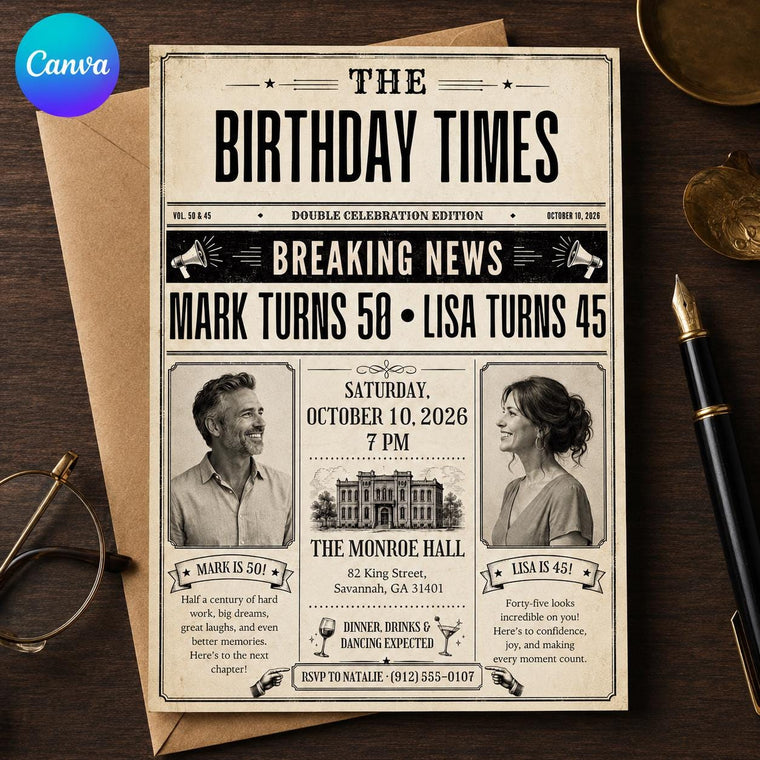 Editorial Adult Joint Birthday Invitation