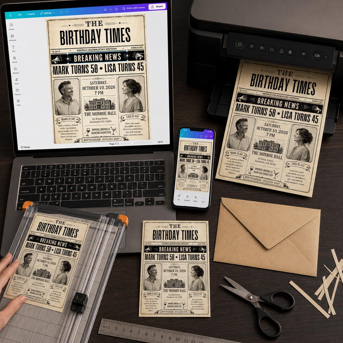 Editorial Adult Joint Birthday Invitation — print-ready birthday party design from VoltBy