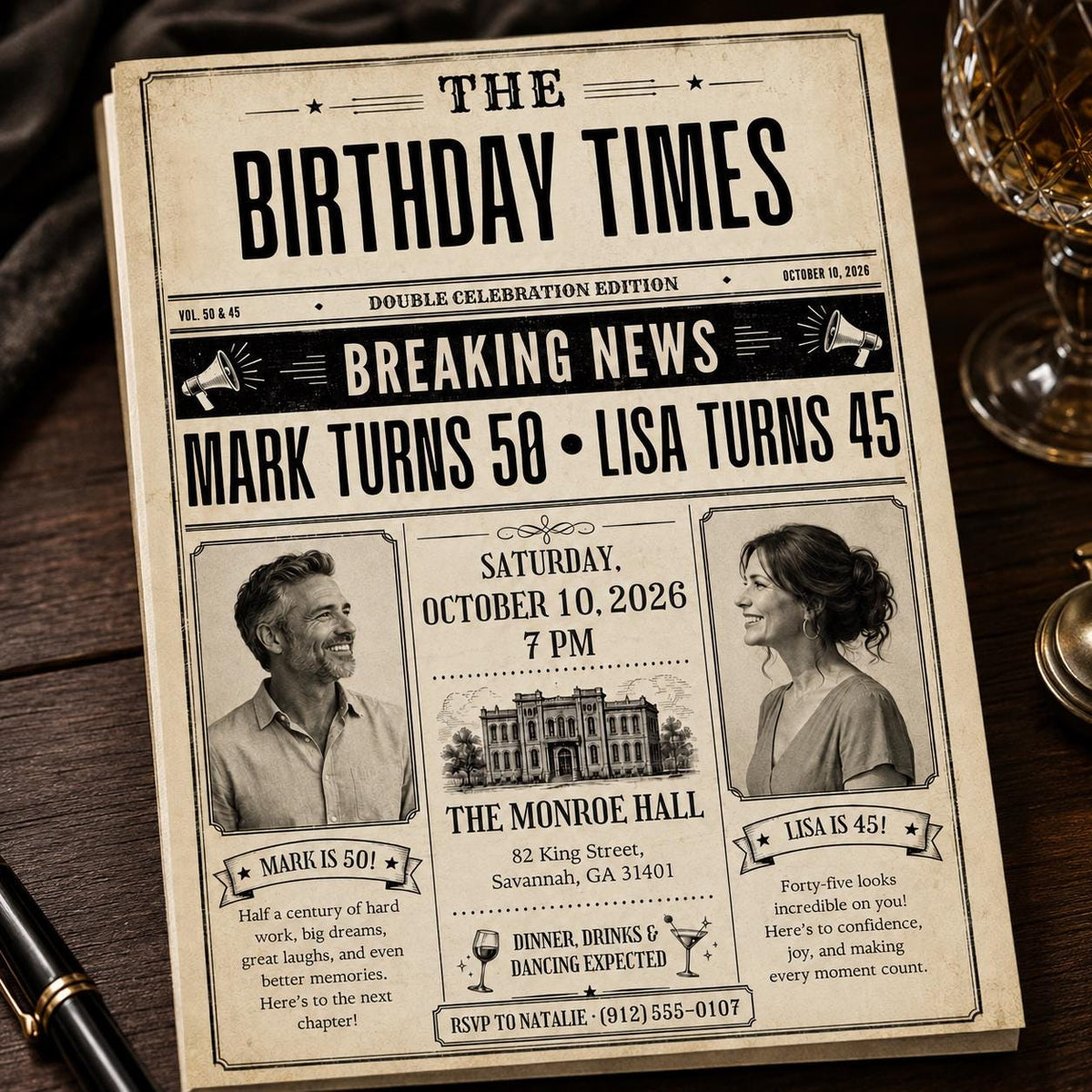 Editorial Adult Joint Birthday Invitation — digital invitation, instant download