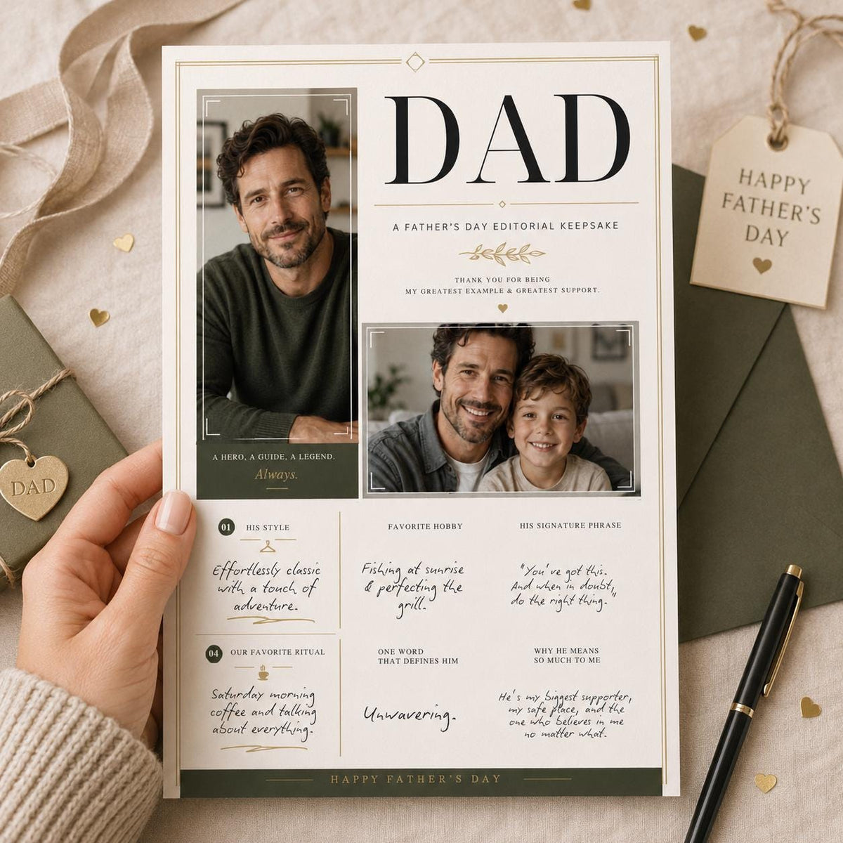 Editorial Dad Father's Day Photo Keepsake in black and cream