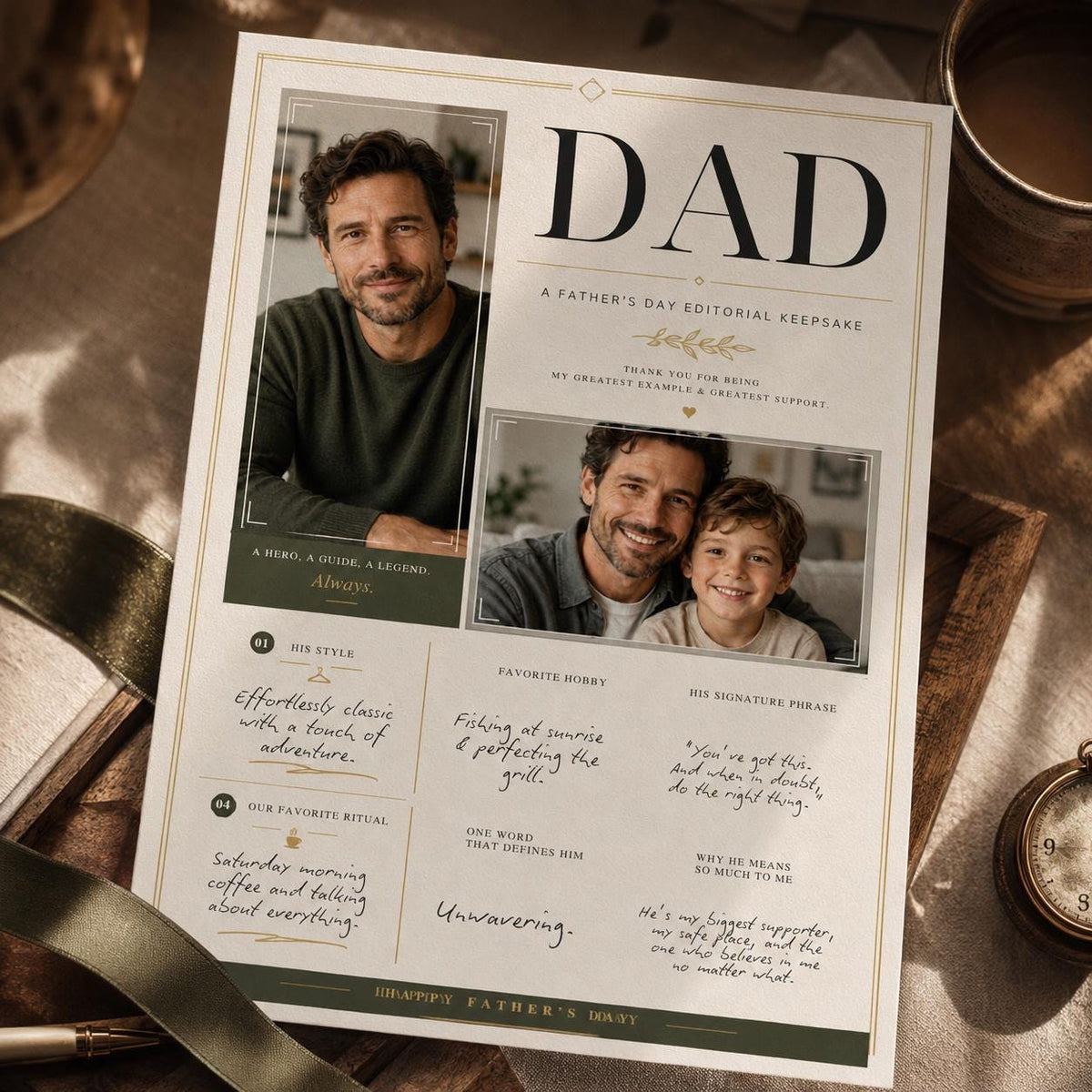 Editorial Dad Father's Day Photo Keepsake — keepsake printable you personalize in Canva
