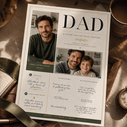 Editorial Dad Father's Day Photo Keepsake — keepsake printable you personalize in Canva