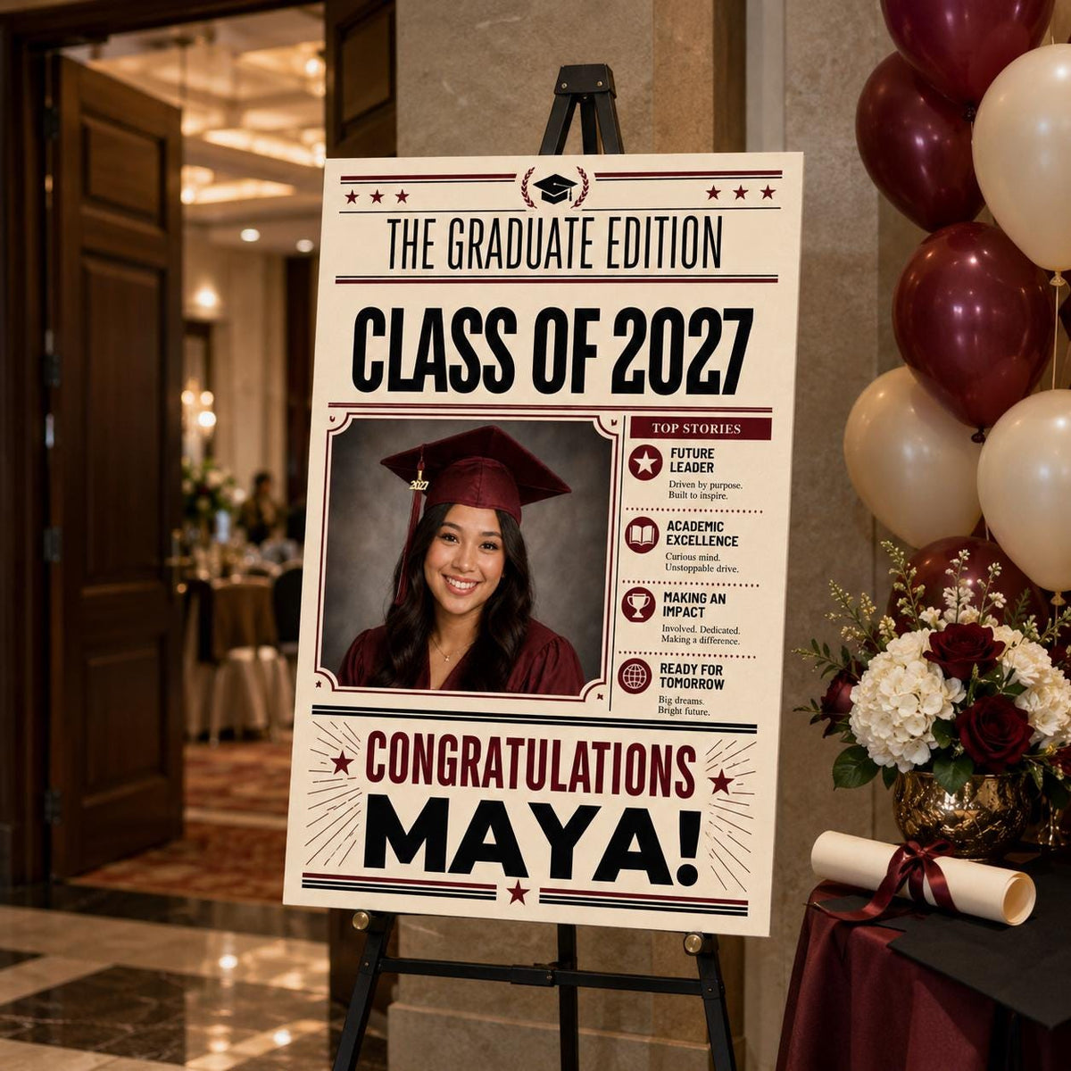 Editorial Graduation Welcome Sign Class of 2027 — newspaper design