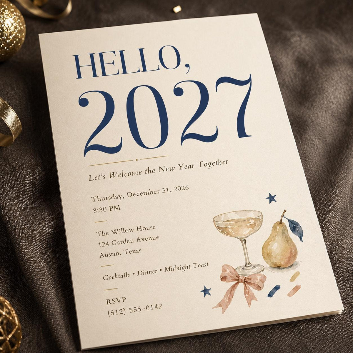 Elegant 2027 New Year's Eve Invitation — digital invitation, instant download