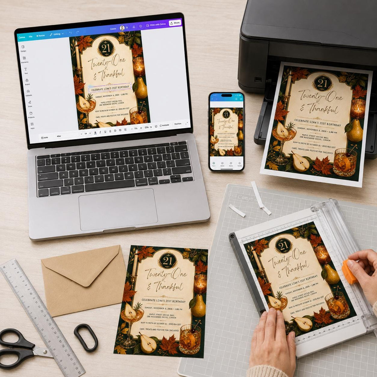 Elegant 21st Birthday Invitation — invitation you personalize in Canva