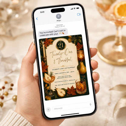 Elegant 21st Birthday Invitation — digital invitation, instant download