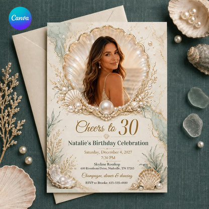 Elegant 30th Birthday Invitation — editable Canva template