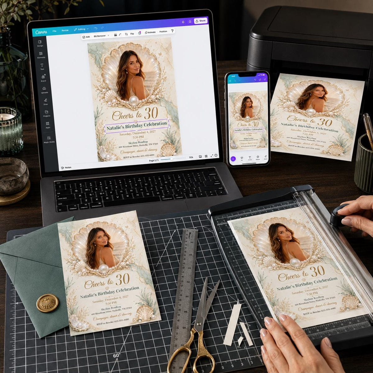 Elegant 30th Birthday Invitation — beach and pearl design