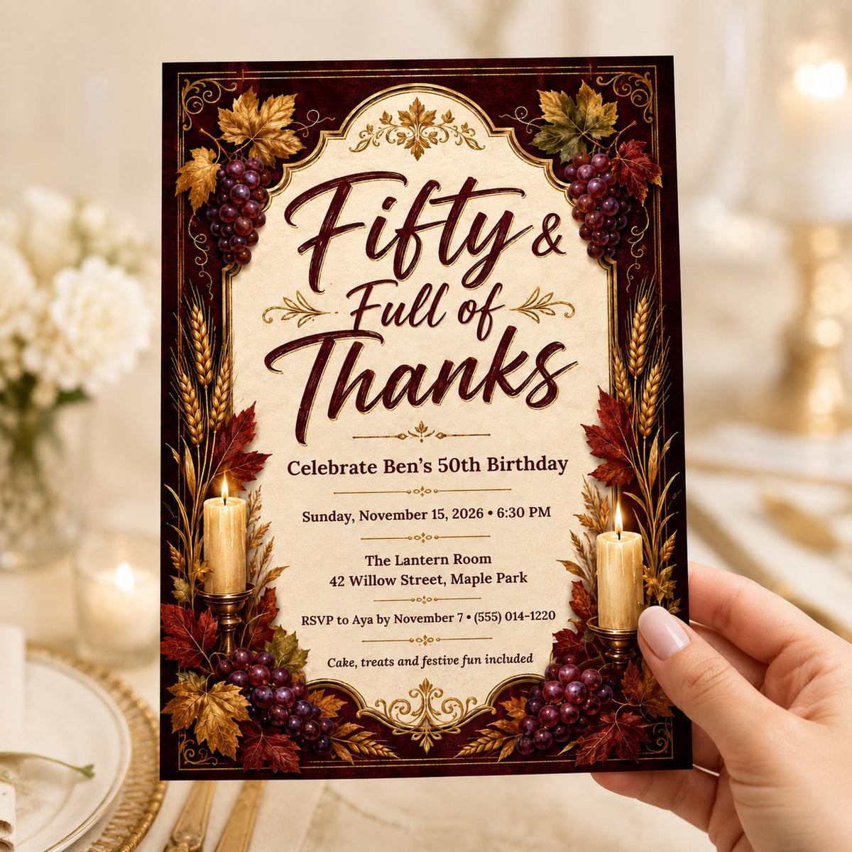 Elegant 50th Birthday Invitation — wine design