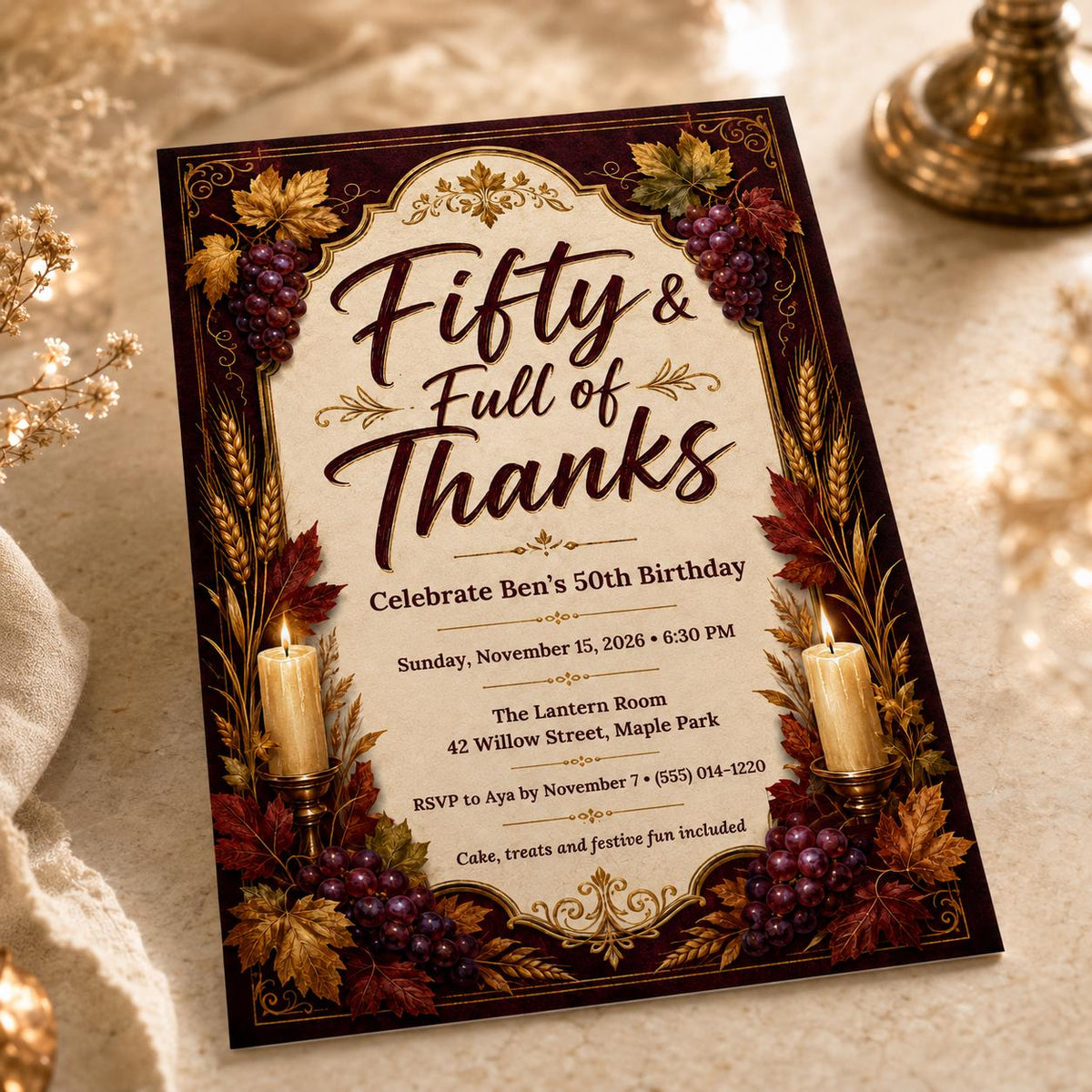 Elegant 50th Birthday Invitation — print-ready 50th birthday party design from VoltBy