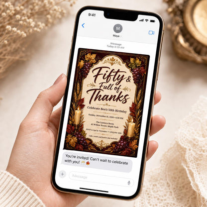 Elegant 50th Birthday Invitation — digital invitation, instant download