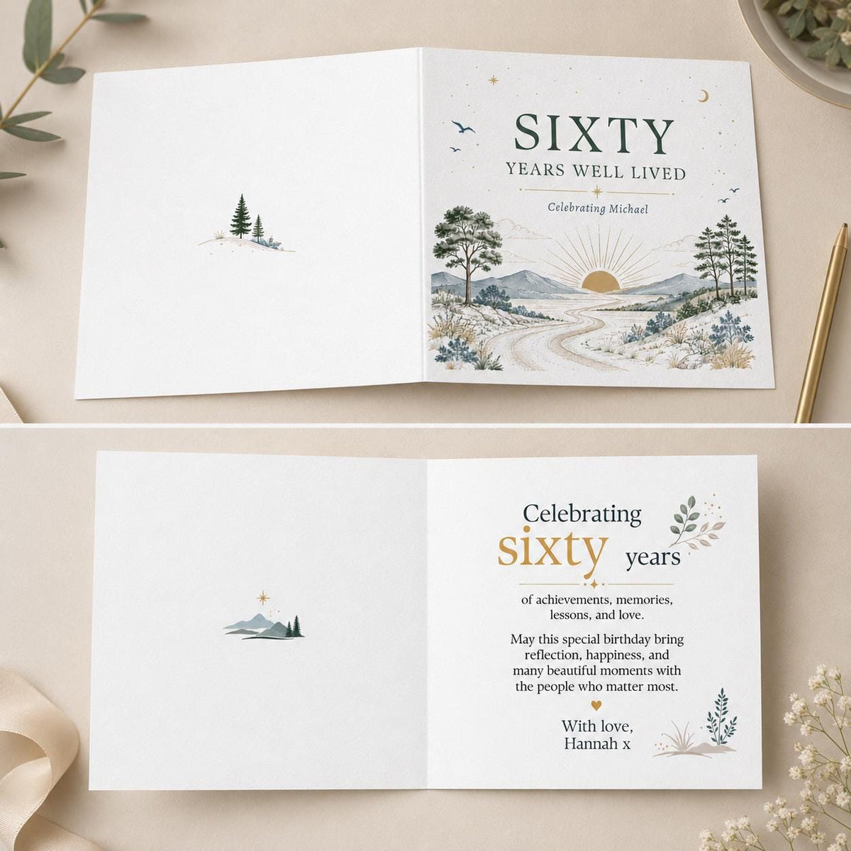 Elegant 60th Birthday Greeting Card for Him — greeting card you personalize in Canva