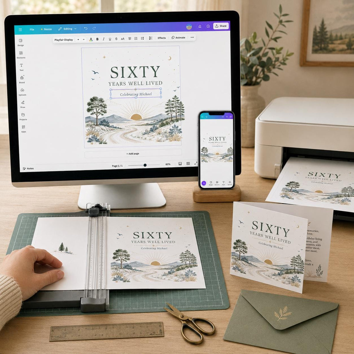 Elegant 60th Birthday Greeting Card for Him — digital greeting card, instant download