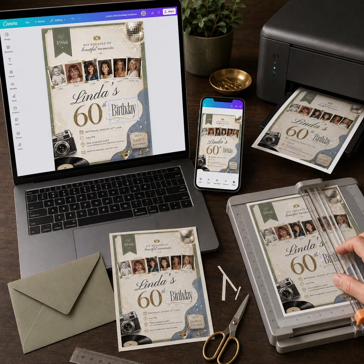 Elegant 60th Birthday Photo Invitation — invitation you personalize in Canva