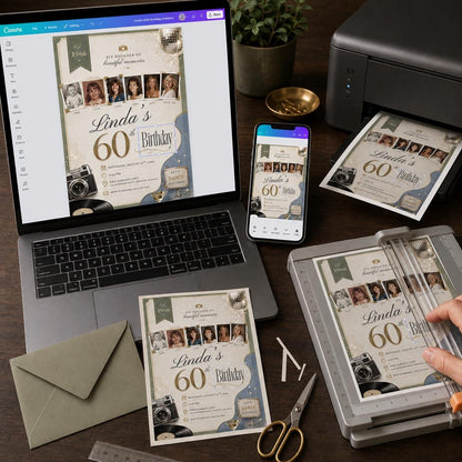Elegant 60th Birthday Photo Invitation — invitation you personalize in Canva